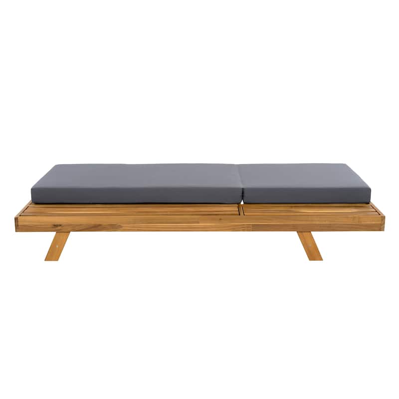 One-sided Open Storage Lounge Chairs Outdoor Patio Acacia Wood Chaise Lounge with Adjustable Backrest & Water-repellent Cushions