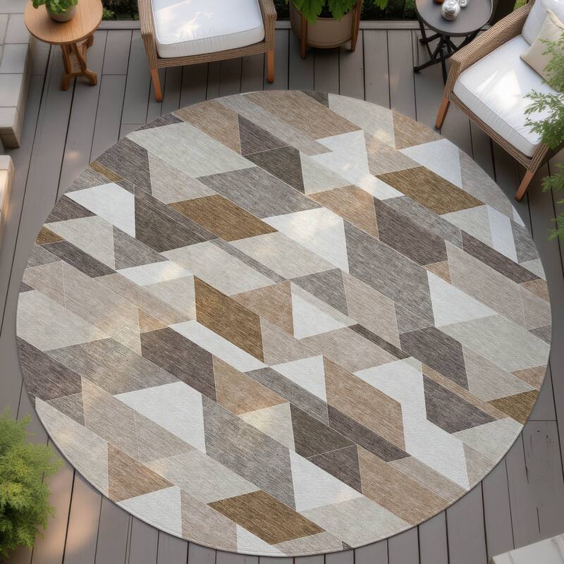 Machine Washable Indoor/ Outdoor Modern DeVaughn Chantille Rug - Ivory - 8' x 8'