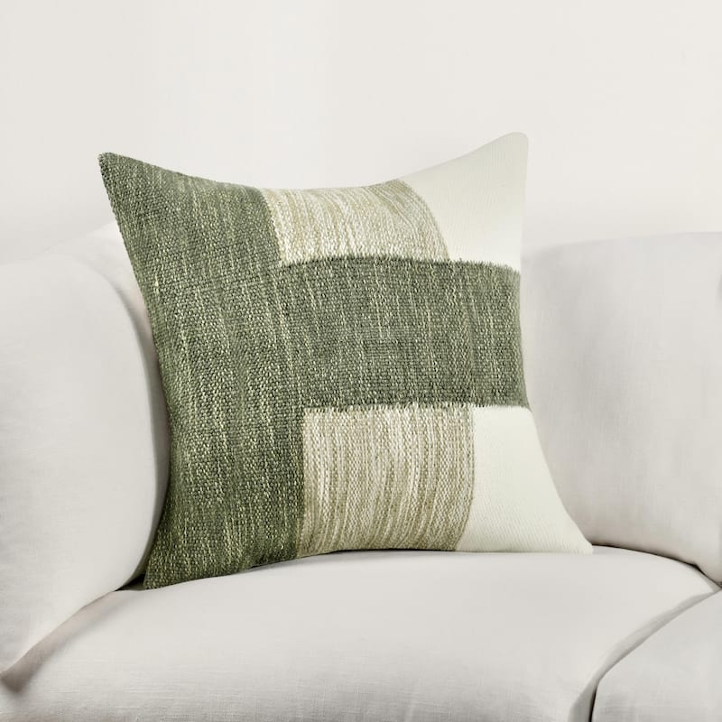 Villa by Classic Home Kass Woven Fabric Color Block Throw Pillow - 22x22 - Ivory/Green