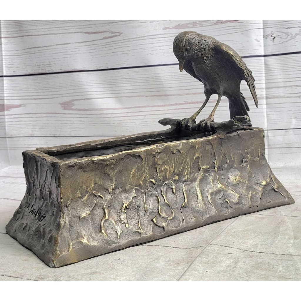 Handmade Bronze Metal Bird Bath Planter Flowerbox Sculpture Original Art
