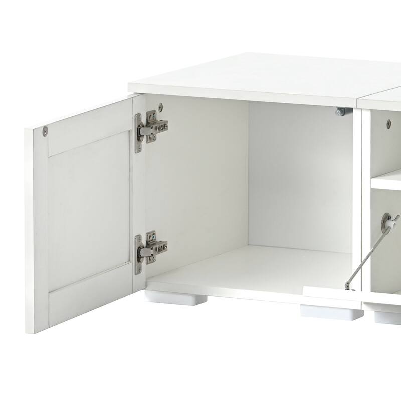 3-Piece Extended TV Stand with Color-Changing LED Lights - Rattan Style, Push-to-Open Doors, 82" Entertainment Center