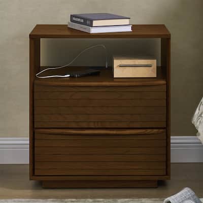 Modern Nightstand with Charging Station,Outlet Hole and 2 Drawers