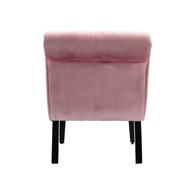 Pink 22.83" Buttons Tufted Accent Chair with Wooden Legs
