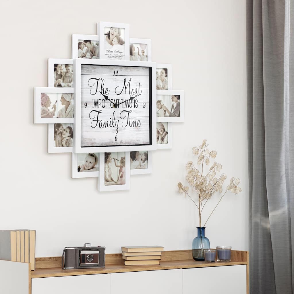 Shabby-Chic Family Time Picture Frame Collage Wall Clock - 20" x 20"