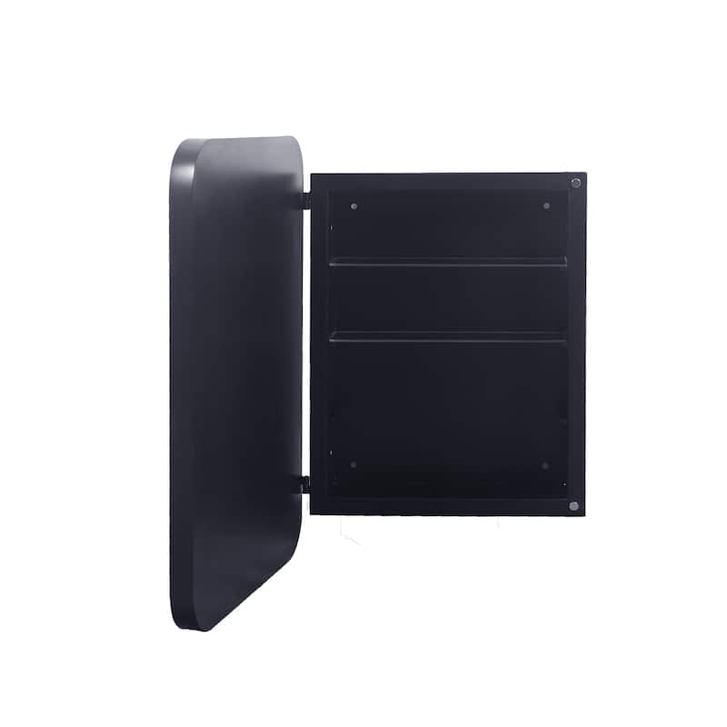 16x24 Inch Recessed Black Metal Framed Medicine Cabinet with Mirror and Adjustable Shelves - 16x24 Inch