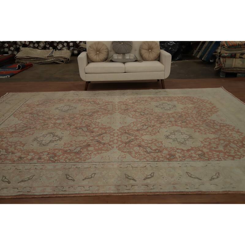 Hand Knotted Oriental 100% Wool Carpet Traditional Floral Pink Kerman Area Rug - 12' 8'' X 9' 8''