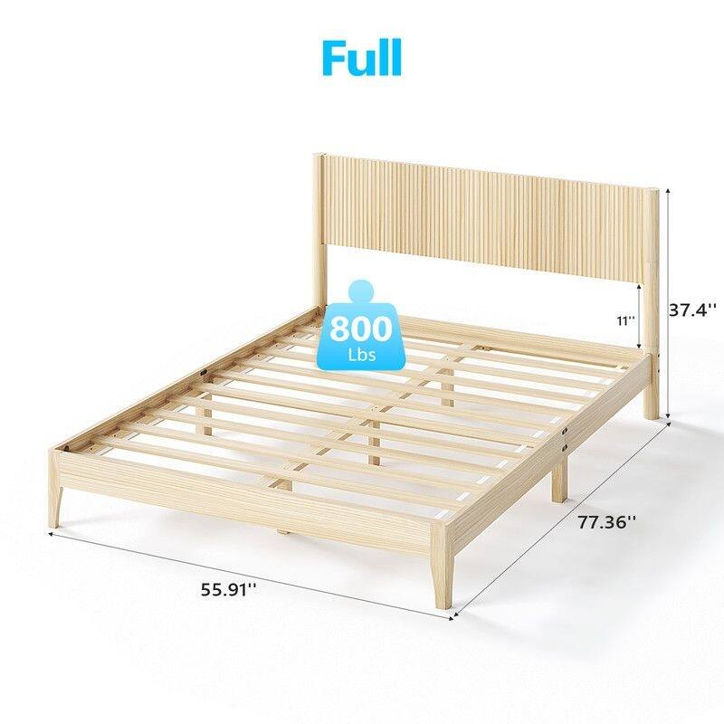 Solid Wood Twin Bed Frame Platform Bedframe with Headboard Grille Style