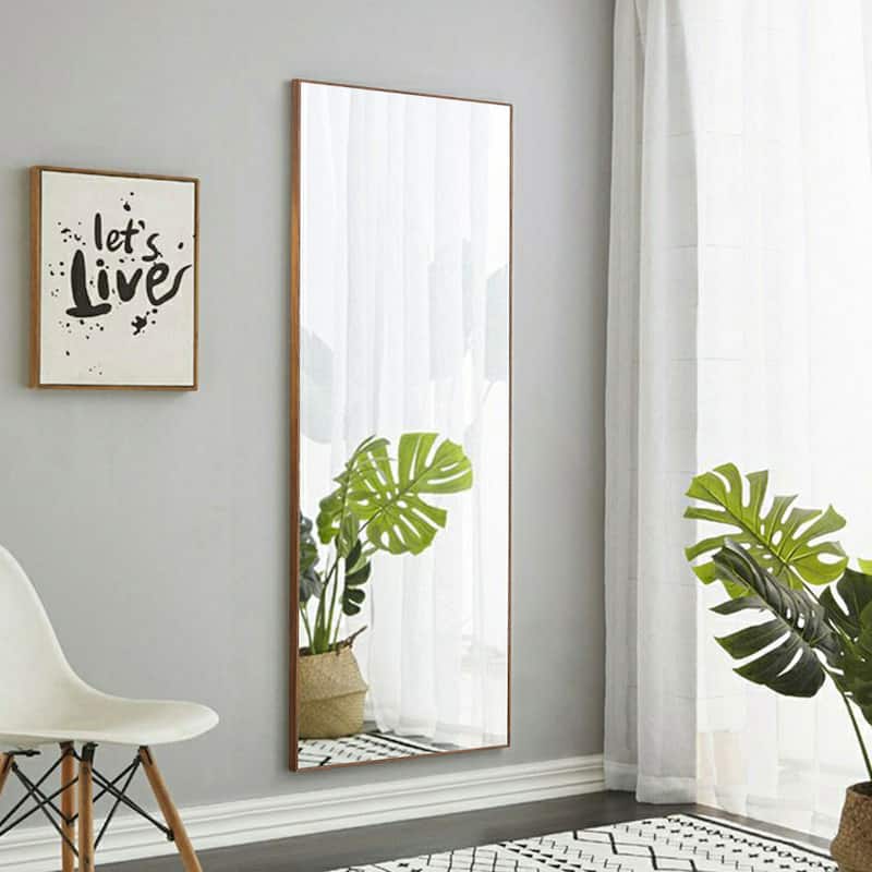 Roomfitters Full-Length Mirror with Natural Solid Wood Frame, 65"x23" Wall-Mounted or Floor Standing Dressing Mirror, Natural
