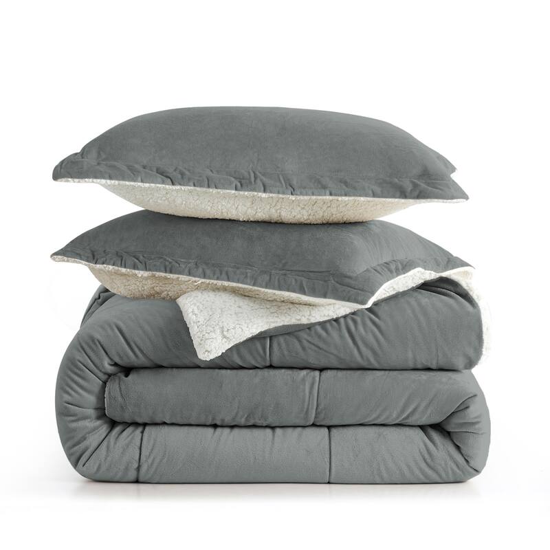 3-Piece Reversible Plush Sherpa Down Alternative Comforter Set