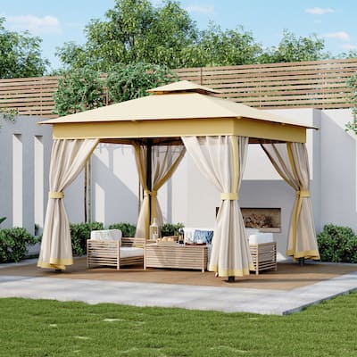 10'x10' Premium Outdoor Gazebo with Double Roofs & Mosquito Netting by Leisure Zone
