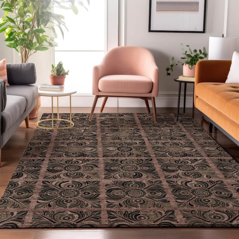 Premium Washable Super Soft Mosaic Panel Mayfield Rug - Paprika - 3' x 5'
