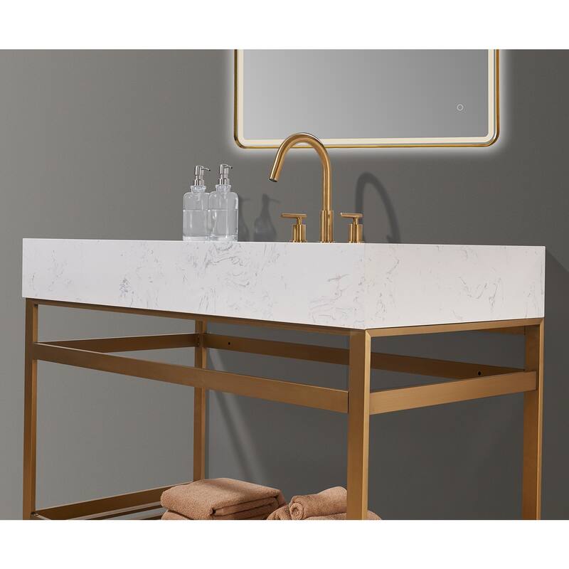 Altair Merano Stainless Steel Vanity Console with Stone Countertop and Mirror