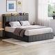 preview thumbnail 22 of 58, Bed Frame with Lift Up Storage, Upholstered Velvet Platform Bed with Storage Headboard Grey-Full+Led - Full