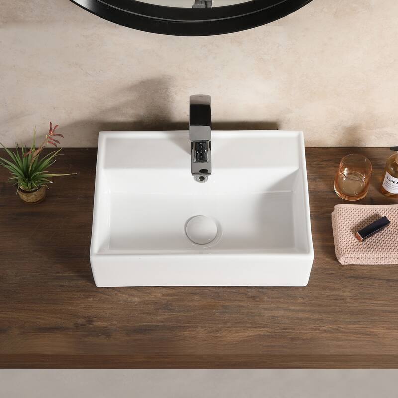 HOROW Rectangular Wall-Mount Install or On Countertop Bathroom Sink 17.72 in. with Single Faucet Hole in White