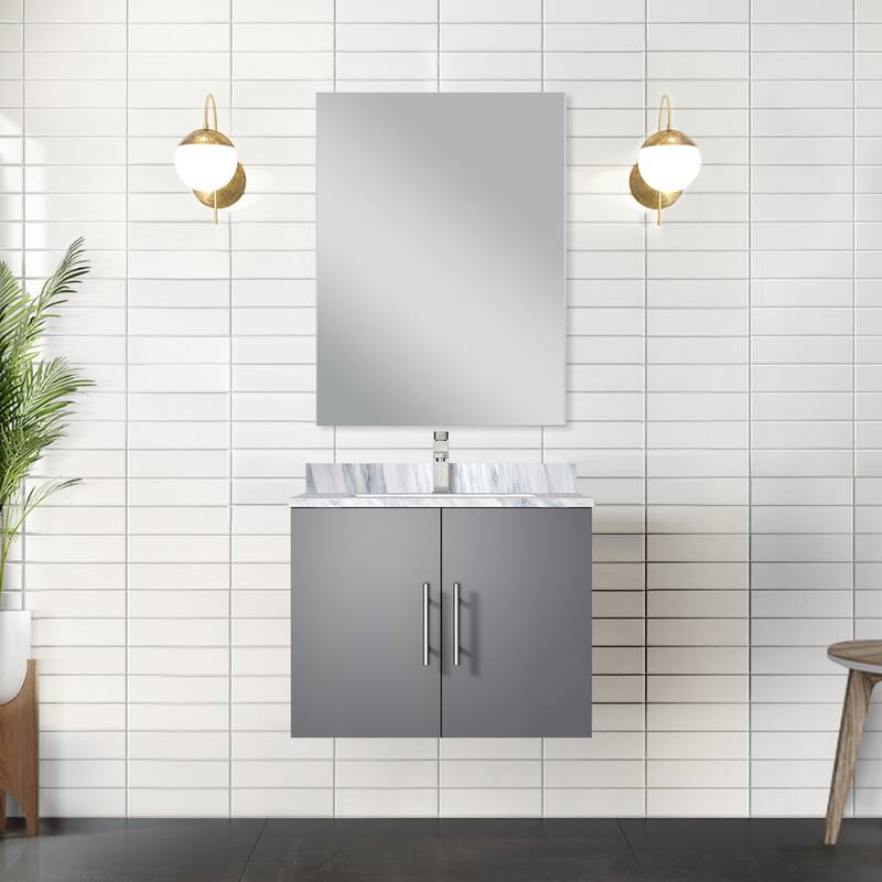 Geneva Bath Vanity with Carrara Marble Top, Sink & Mirror - 24 Inch - Dark Grey