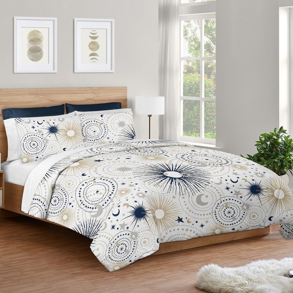 Qucover Star Comforter Set Twin 2-Piece Reversible Grey ＆ White Star Pattern Bedding Comforter Set for Boys, Girls, Teen, Super Soft Warm Winter Thic : Star Moon Bedding Set Full Size, Starry Sky Series