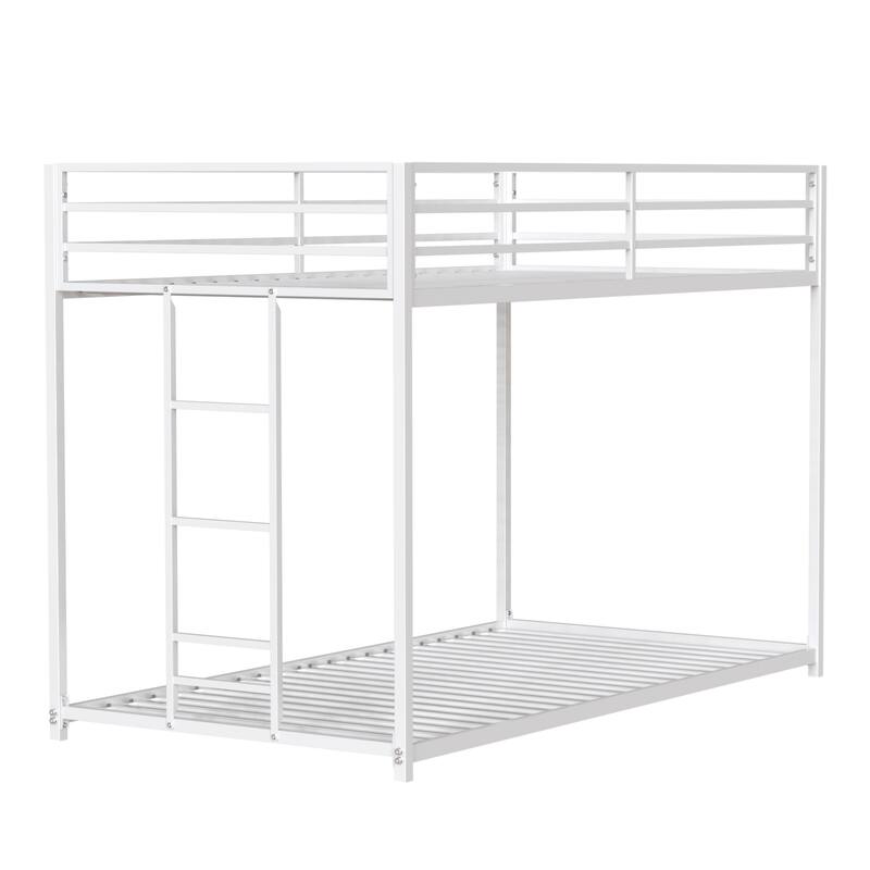 Adam Sturdy Twin Over Twin Metal Bunk Bed (White) - Low Profile, Stable Ladder, Easy Climbing - for Kids & Adults