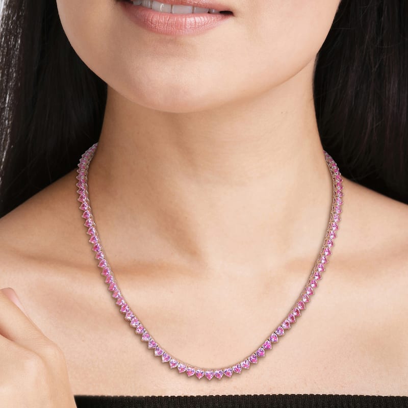 Miadora 31.2ct TGW Created Pink Sapphire Necklace in Sterling Silver