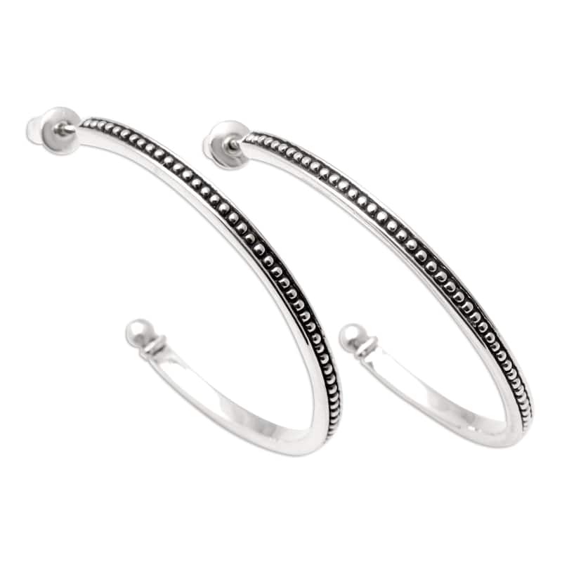 Novica Handmade Jawan Curves Sterling Silver Half-Hoop Earrings