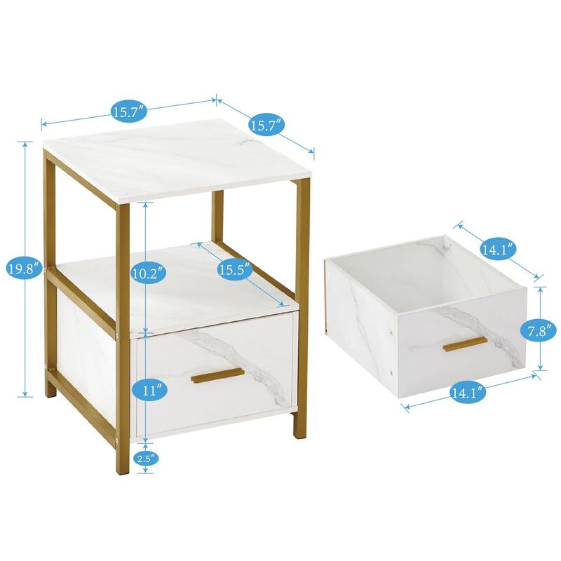 VECELO Nightstand Set of 1/2, Modern Square Side End Table, Living Room, Study Metal Frame