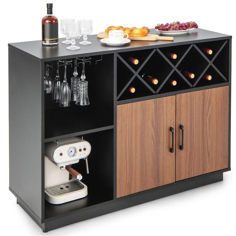 Costway Industrial Wine Bar Cabinet Sideboard Buffet with Glass Holder - See Details