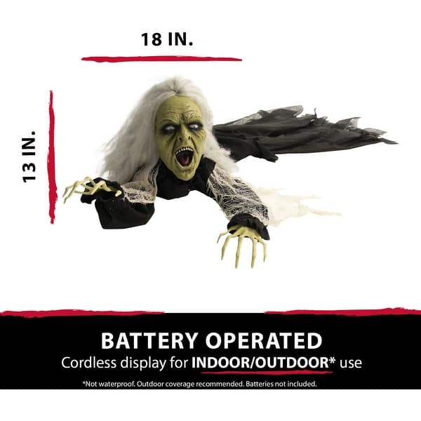Haunted Hill Farm 63 In. Animatronic Witch, Indoor/Outdoor Halloween Decoration, Flashing Red Eyes, Crawling, Battery