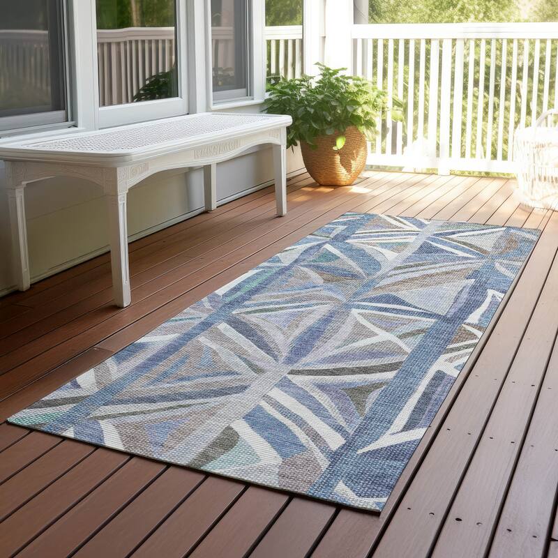 Machine Washable Indoor/ Outdoor Modern Mosaic Chantille Rug - Denim - 2'3" x 7'6"