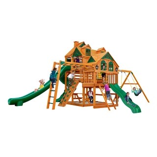 Gorilla Playsets Empire Wooden Swing Set with Monkey Bars and 3 Slides - Amber