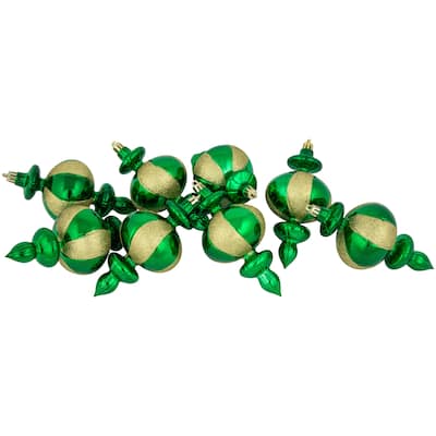8-Count Green Shatterproof Finial Christmas Ornaments, 6"
