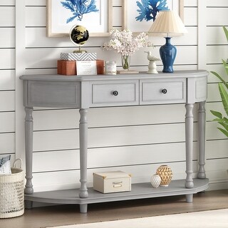 Retro Circular Curved Design Console Table With Open Style Shelf Solid ...