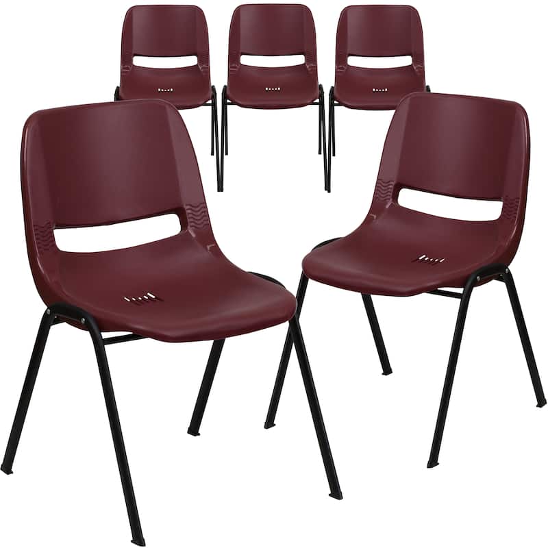 5 Pack 880 lb. Capacity Ergonomic Shell Stack Chair with Metal Frame - 23.5"D x 19.25"W x 32"H