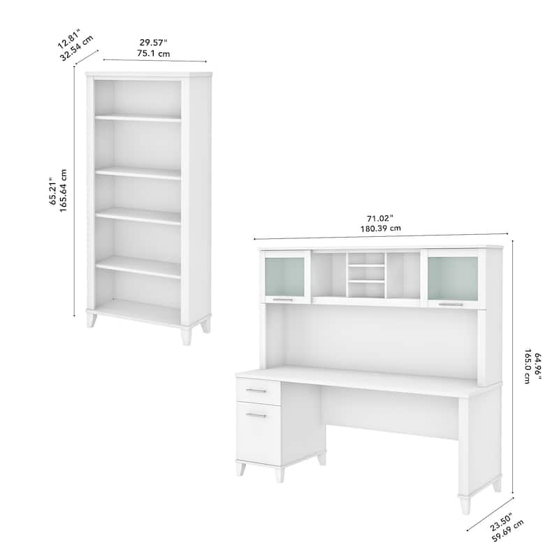 Somerset 72W Office Desk with Hutch and 5 Shelf Bookcase in Ash Gray