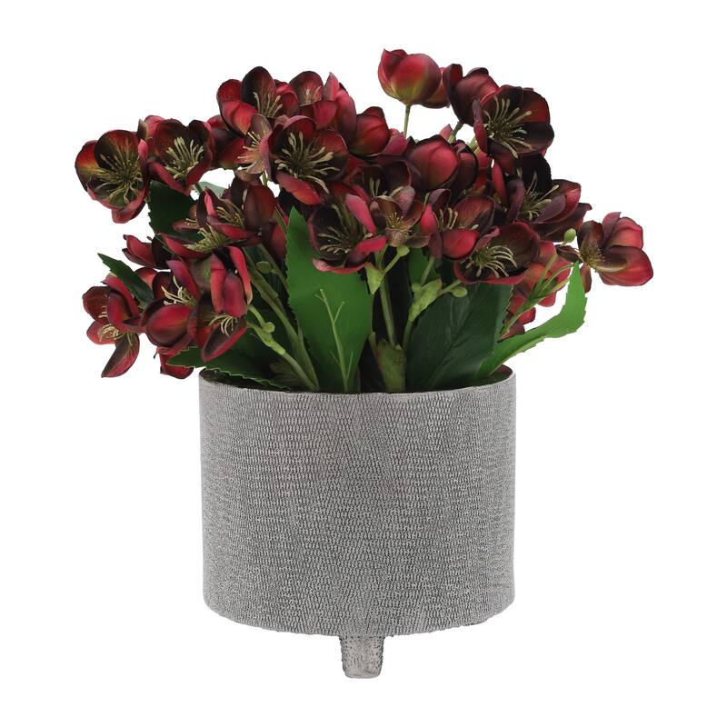 Footed Scratched Planter Pots Set of 2 - Silver, 6/8 in.