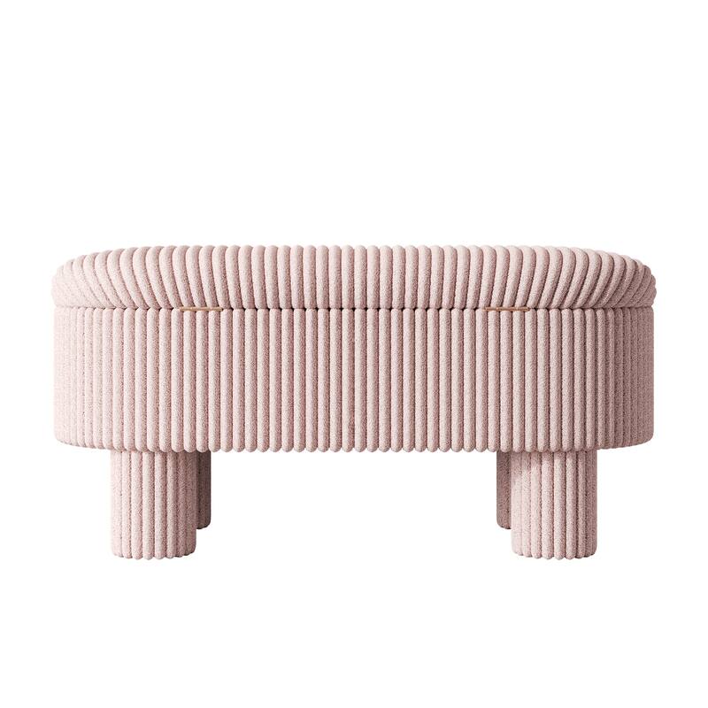 Modern Pink Corduroy Storage Ottoman Bench, Ideal for Bedroom Entryway Shoe Storage & Living Room