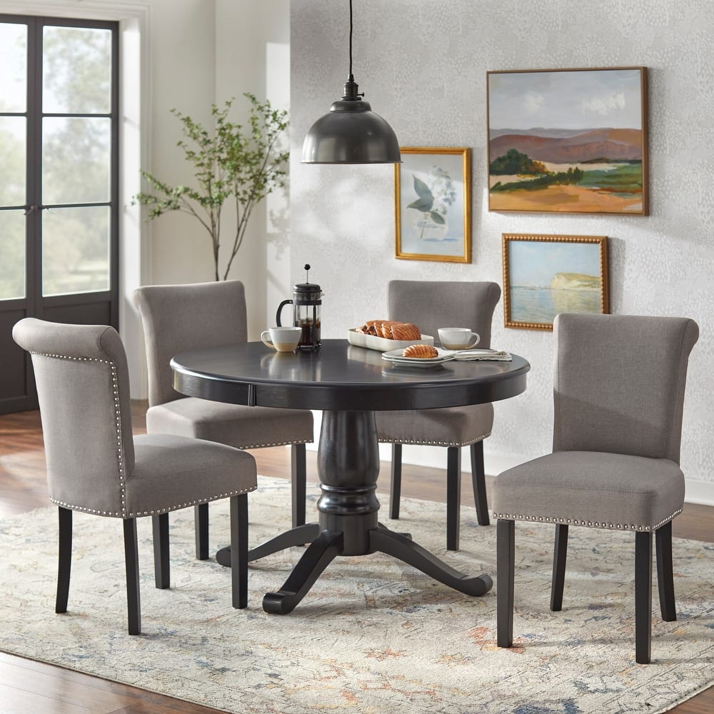 Simple Living Adeline Grey Upholstered 5-piece Pedestal Dining Set