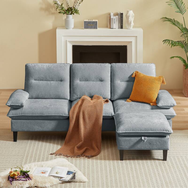 86.22" Chenille L Shaped Sofa With Ottoman