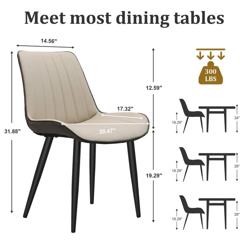 PU Leather Dining Chair with Metal Legs, Wave Pattern Upholstered Armless Chair Set of 4 for Kitchen, Restaurant, Living