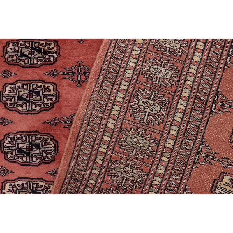 Southwestern Bokhara Desirae Pink Green Hand Knotted Rug - 4'0'' x 5'11''