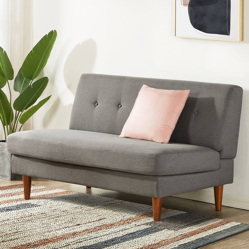 ADAIR MidCentury Modern Tufted Linen Fabric Loveseat with Armrest Pockets Light Grey By Crown Comfort