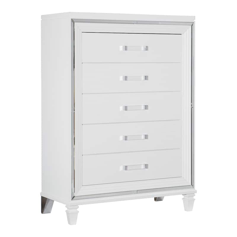 White Finish Bedroom Set 3pc LED Light Bed Nightstand Chest