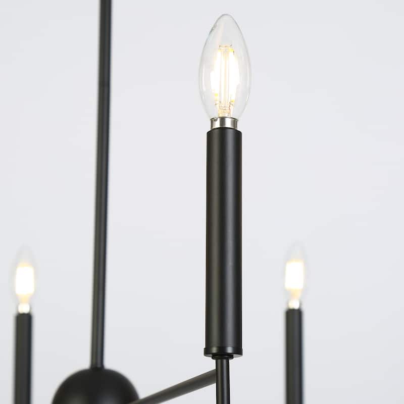 Modern 8-Light Matte Black Chandelier with Bowl-Shape for Dining Room - 35 " × 23.6 "