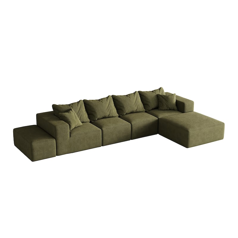 132" Chenille Modular L-Shaped Sectional Sofa with 6 Pillows