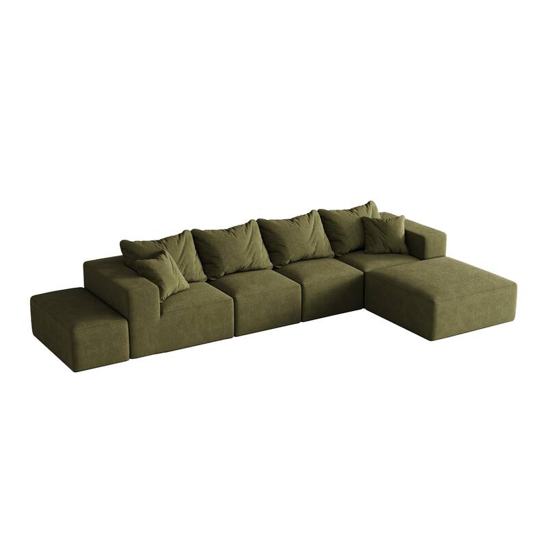 Upholstered Sectional Boneless Couch Set,Modular 132" L Shaped Sectional With 6 Pillows,Free Combination Sofa Couch