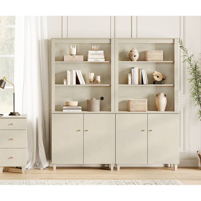 WAMPAT Modern 71" Tall Bookcase with Cabinets, 2 Column 5 Tiers - Beige