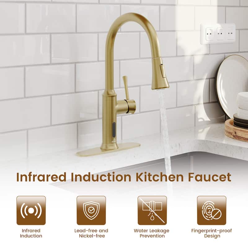 Smart Touchless Single Handle Pull-Down Sprayer Kitchen Faucet with Infrared Sensor and Smart Voice Control