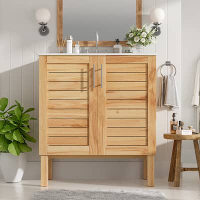 Bathroom Vanity with Ceramic Sink, athroom Storage Cabinet with 2 Soft Close Doors, Bathroom Vanity with Large Storage Space