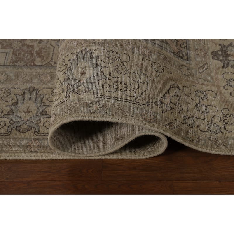 Tabriz Persian Vintage Rug Handmade Oriental Beige Wool Carpet - 9'6" x 12'10"