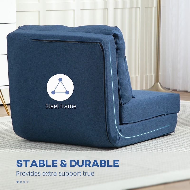 Dark Blue Linen Floor Sofa Bed 2 in 1 Adjustable Reclining Couch with Foam Cushion - 23.5" W x 31.5" D x 22" H