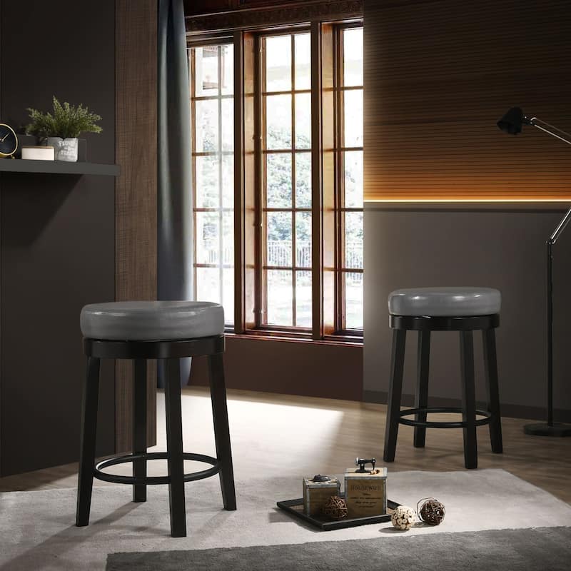Set of 2 Gray and Brown Round Counter Stools with Swivel Seat 24"