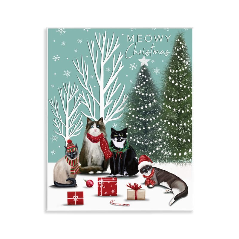 Stupell Festive Winter Cats Scene Wall Plaque Art Design By Elizabeth Tyndall - 11 x 14